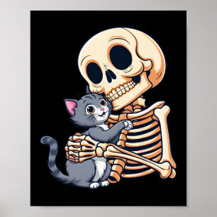 Affiche Tenir Un Chat Cute Halloween Costume Crâne Chat