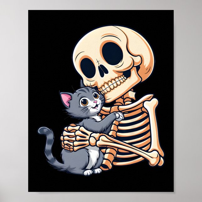 Affiche Tenir Un Chat Cute Halloween Costume Crâne Chat (Devant)