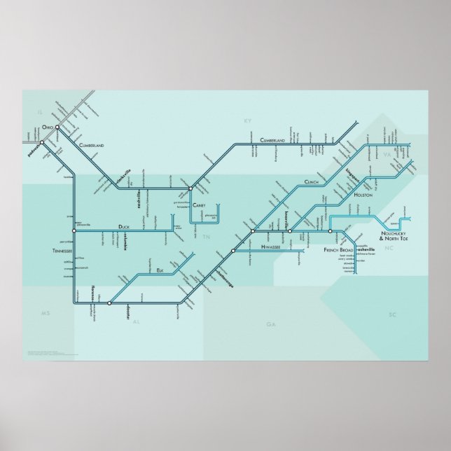 Affiche Tennessee & Cumberland Rivers 30" x 20" (Devant)