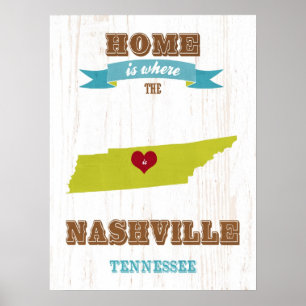 Affiche Tennessee State Map Art- Love NashVille Art