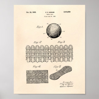 Affiche Tennis Ball 1935 Brevet Art Vieux Poivre