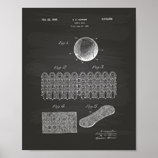Affiche Tennis Ball 1935 Patent Art Chalkboard (Devant)