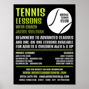 Affiche Tennis Ball Design, Tennis Leçons/Classes Advert