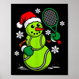 Affiche Tennis Chapeau de Père Noël Bonhomme de Neige Xmas