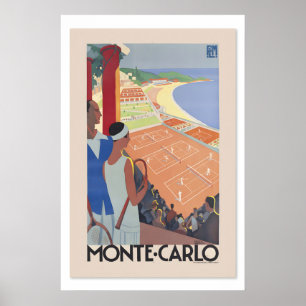 Affiche Tennis Courts Monte-Carlo Monaco années 1920 Vinta