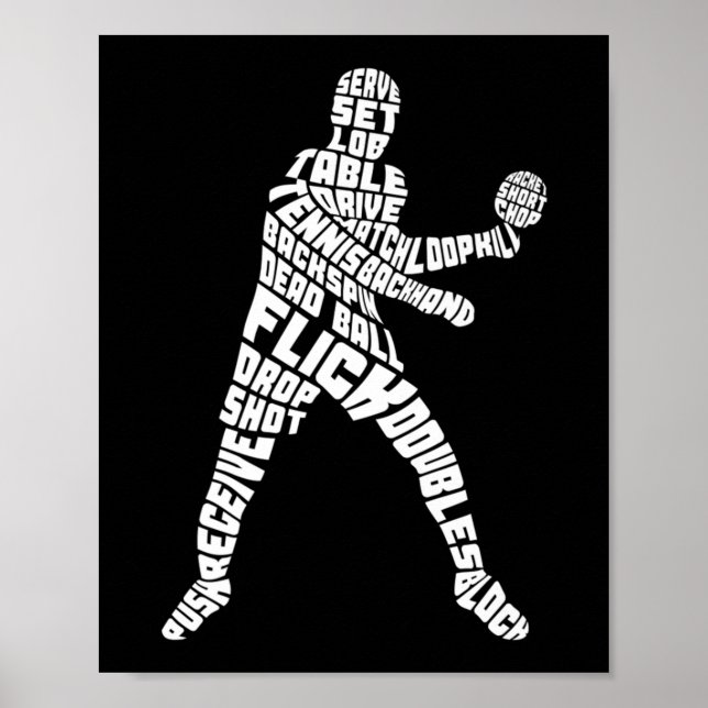 Affiche Tennis de table Typographie Ping Pong Word Art (Devant)