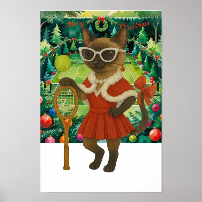 Affiche Tennis robe à thème Noël pour les amateurs de chat (Devant)