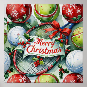 Affiche Tennis sur le thème de Noël pour joueur 