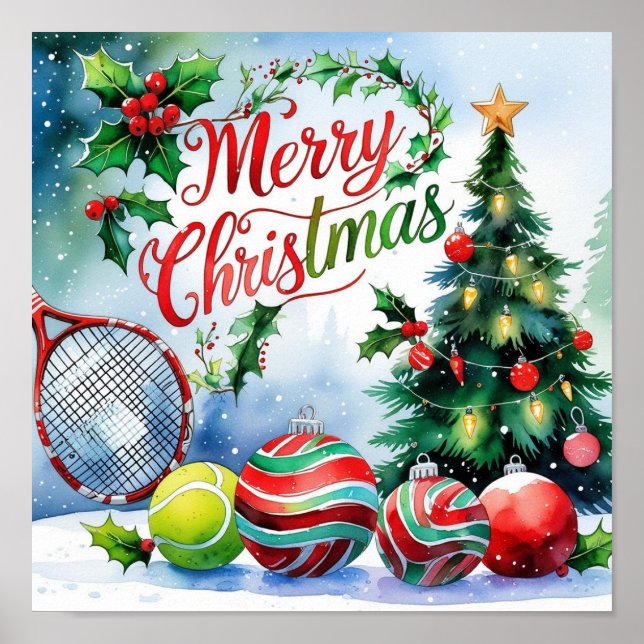 Affiche Tennis sur le thème de Noël pour joueur  (Devant)