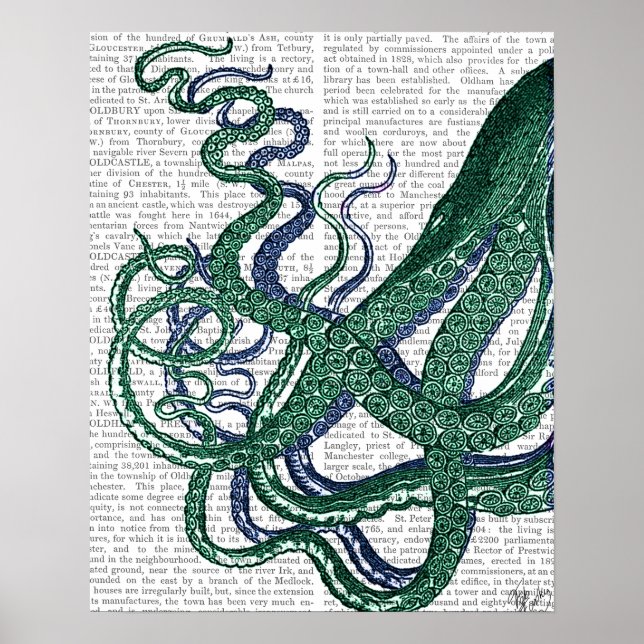 Affiche Tentacles de pieuvre vert et bleu (Devant)