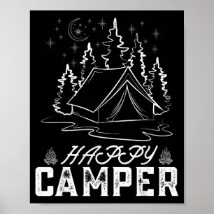 Affiche Tente de campeur heureux rétro Forêt de pins Nuit