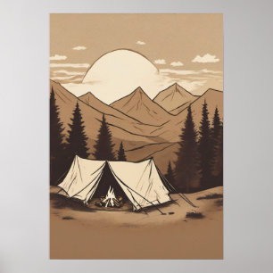 Affiche Tente de camping rétro pour randonnée en plein air