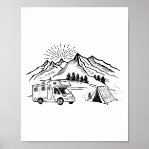 Affiche Tente de Camping Tee Aventure et Feu de Camp Monta