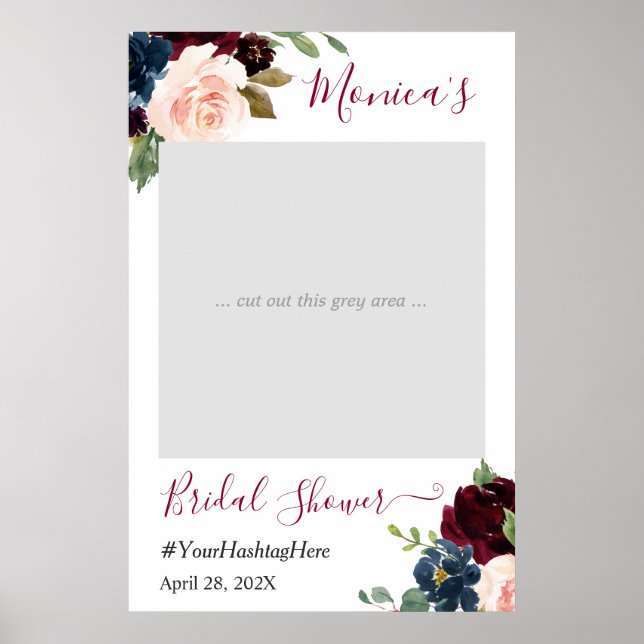 Affiche Tente de photobooth de mariage floral marine rouge (Devant)