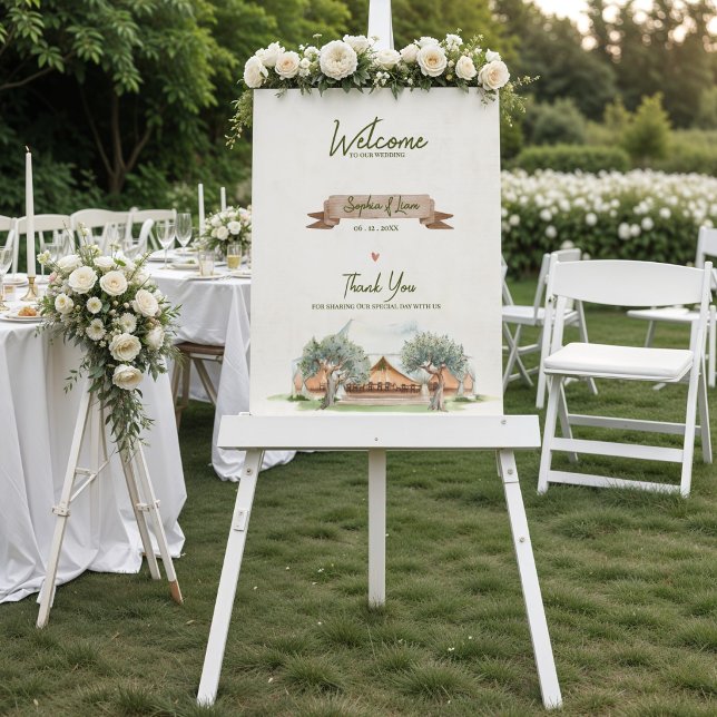 Affiche Tente de Plein Air Bohème Mariage Rustique de Bien ( Boho Outdoor Tent Wedding Welcome Sign | Rustic Watercolor Camp Wedding Welcome Poster Sign)
