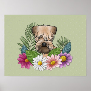 Affiche Tenterfield Terrier à poil doux Fleurs Colorées Ve