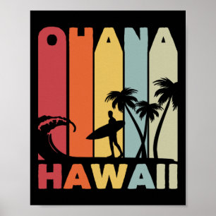 Affiche Tenue de surfeur Ohana Hawaï Rétro 70s Famille Vac