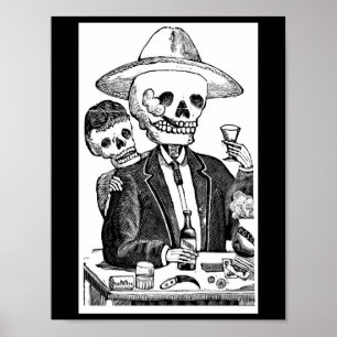 Affiche Tequila et tabagisme potables squelettiques