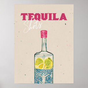 Affiche Tequila Shots Retro Bar Art Rose Mexicaine
