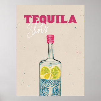 Affiche Tequila Shots Retro Bar Art Rose Mexicaine