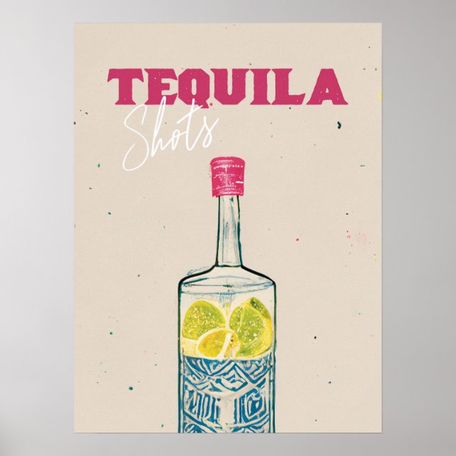 Affiche Tequila Shots Retro Bar Art Rose Mexicaine (Devant)