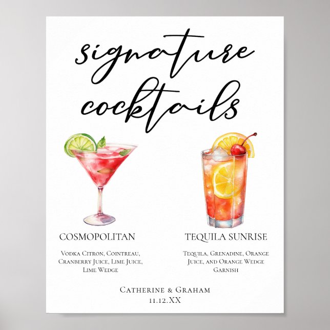 Affiche Tequila Sunrise Cosmopolite Menu Cocktails (Devant)