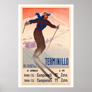 Affiche Terminillo Italie Montagne Neige Hiver Skieur