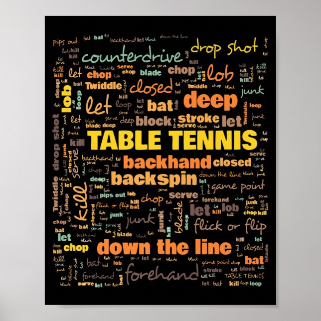 Affiche Terminologie de tennis de table Termes couramment  (Devant)