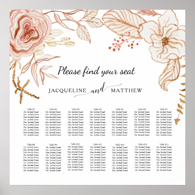 Affiche Terra Cotta Pink Gold Floral Mariage Graphique de  (Devant)