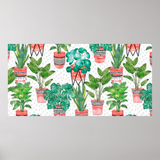 Affiche Terra cotta Pots Aquarelle Maison Plantes sans cou