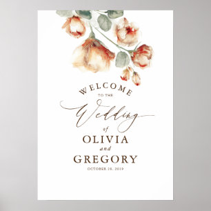 Affiche Terracotta Fall Flowers Elegant Wedding Welcome