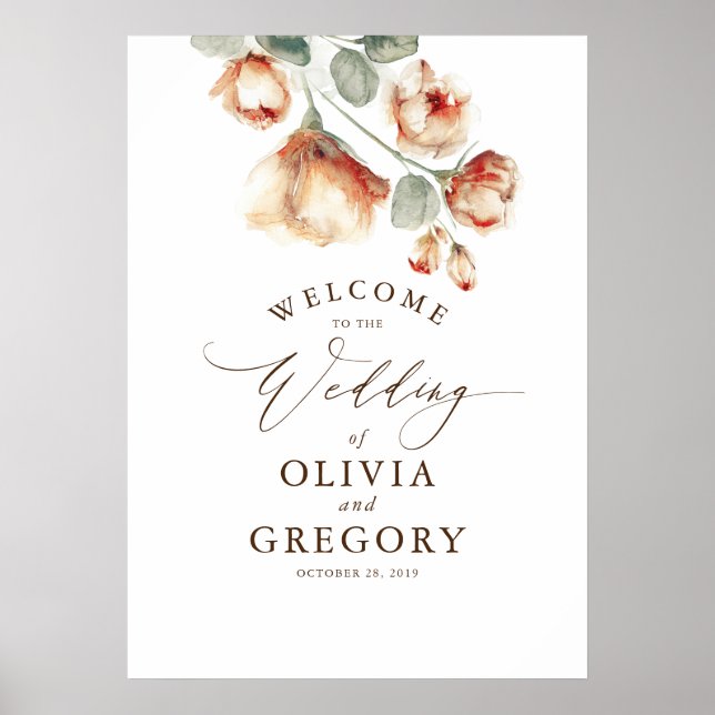 Affiche Terracotta Fall Flowers Elegant Wedding Welcome (Devant)