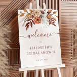 Affiche Terracotta Floral Boho Fête des mariées d'automne<br><div class="desc">Panneau de bienvenue de style bohème moderne avec des fleurs d'aquarelle et des feuilles de chute dans les tons terre comme rouille brun,  orange brûlé et terre cuite. Un choix parfait pour les mariages d'automne.</div>