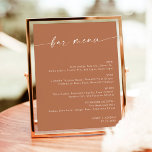 Affiche Terracotta Minimalist Wedding Bar Menu, Drink Menu<br><div class="desc">This beautiful Drink Menu Sign features a beautifully modern minimalist elegance to display at your wedding or special event. Easily edit most wording to match your style. Text and background colors are fully editable —> click the "Customize Further" button to edit!</div>