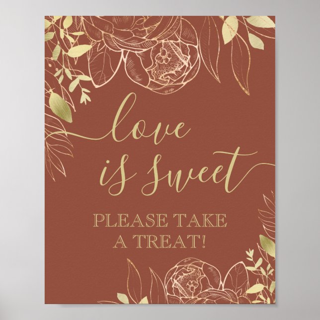 Affiche Terracotta & Or Moderne Floral Favoriser Table (Devant)