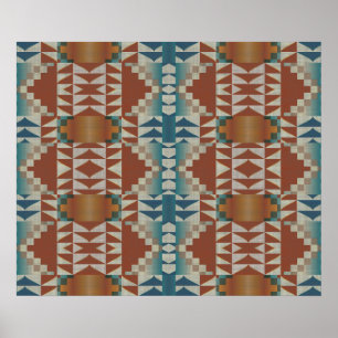 Affiche Terracotta Orange Brown Turquoise Bleu Mosaïque Ar