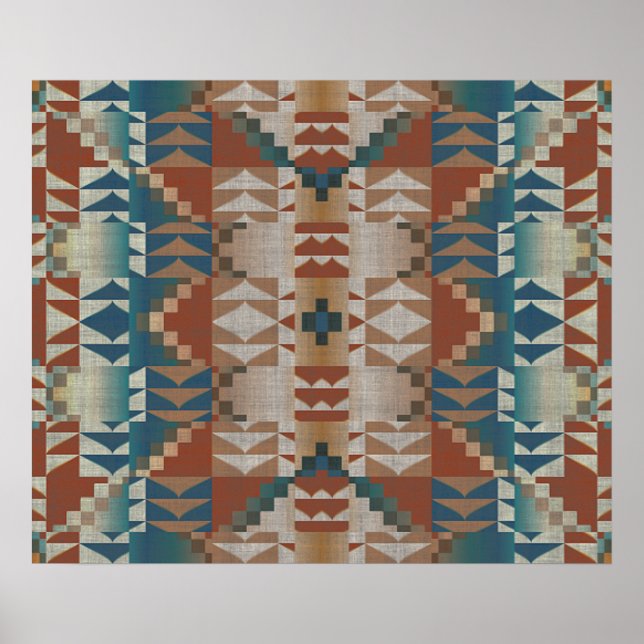 Affiche Terracotta Orange Brown Turquoise Bleu Mosaïque Ar (Devant)