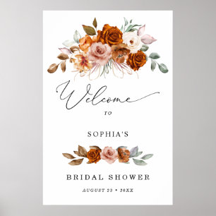 Affiche Terracotta Orange Brûlé Bienvenue à la Baby Shower