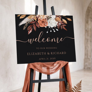 Affiche Terracotta Rouille Fleurs Mariage Automne Noir Bie