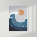 Affiche Terracotta Turquoise foncée Vagues de l'océan Abst<br><div class="desc">Cet art turquoise en terre cuite foncée présente des vagues abstraites de l'océan et le coucher du soleil. Idéal pour la décoration côtière boho pour les amateurs d'océan.</div>