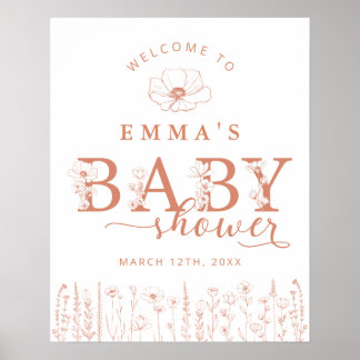 Affiche Terracotta Wildflower Baby Shower Welcome Sign