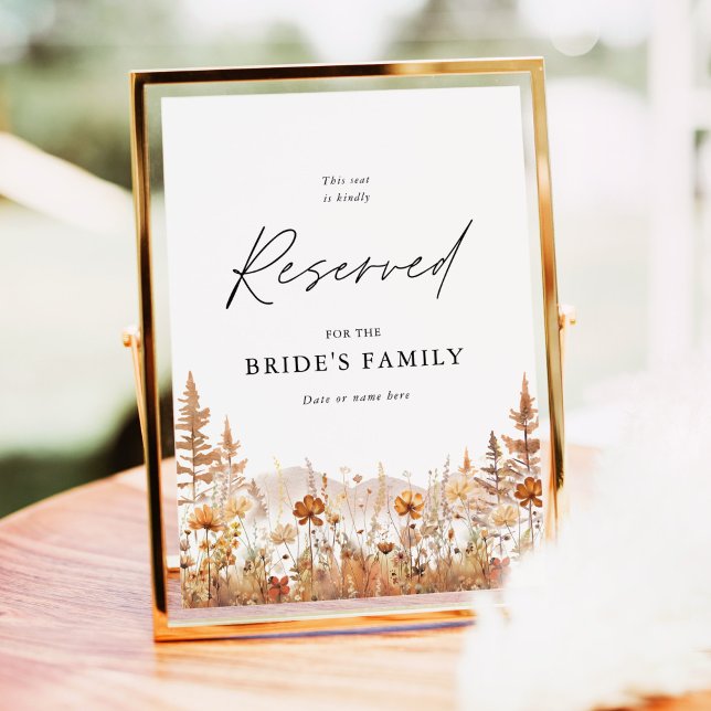 Affiche Terracotta Wildflower Mountain Reserved Seat Sign (Terracotta wildflower mountain reserved wedding sign with elegant script for bride’s family seating)
