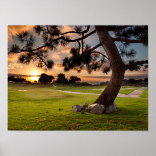 Affiche Terrain de golf au coucher du soleil