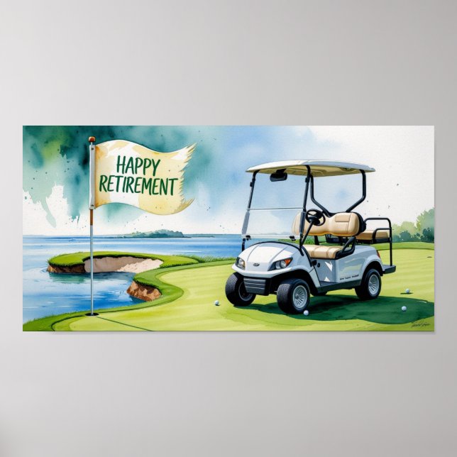 Affiche Terrain de golf avec texte Happy Retirez sur vert (Devant)