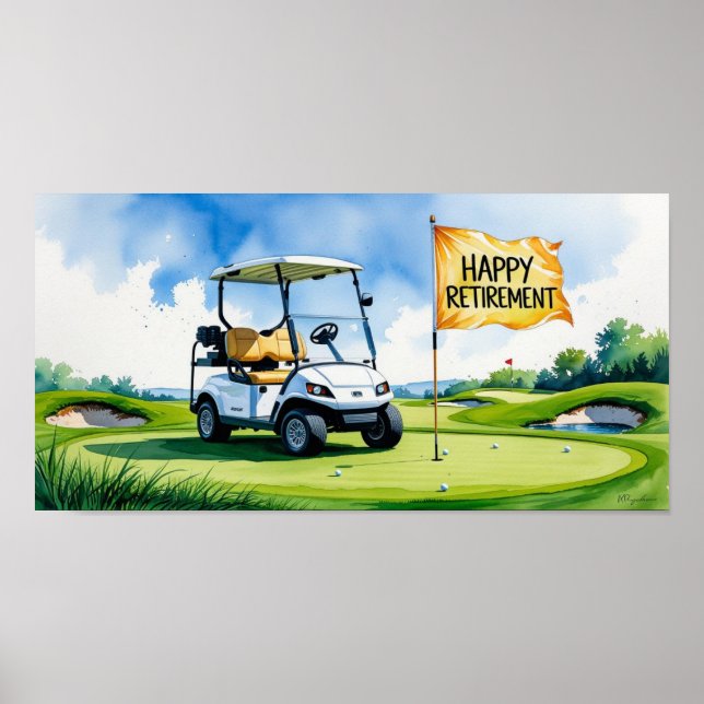 Affiche Terrain de golf avec texte Happy Retirez sur vert (Devant)