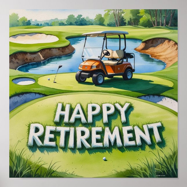 Affiche Terrain de golf avec texte Happy Retirez sur vert (Devant)