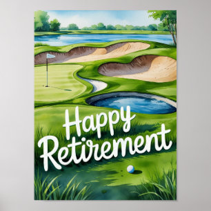 Affiche Terrain de golf avec texte Happy Retirez sur vert