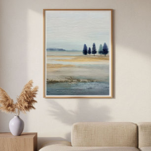 Affiche Terrain ouvert avec île lointaine minimal abstrait