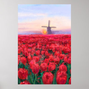 Affiche Terrain Tulips - Paysage - Printemps aux Pays-Bas
