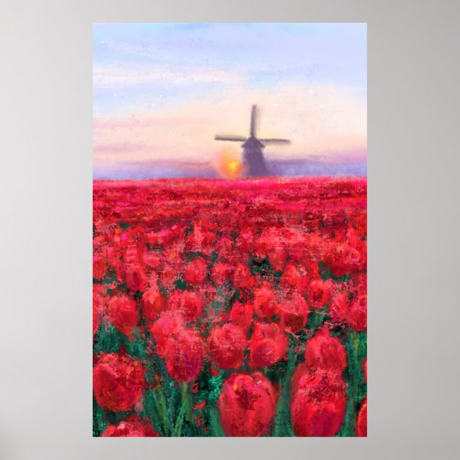 Affiche Terrain Tulips - Paysage - Printemps aux Pays-Bas (Devant)